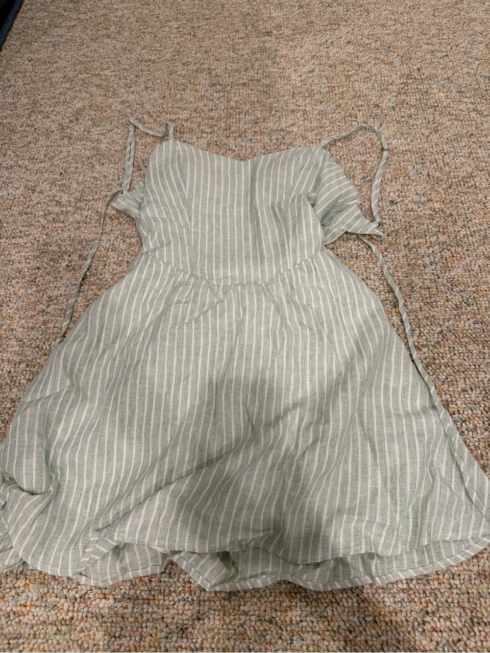 Sage Green Striped Summer Romper Dress with Built in Bra